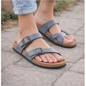 Seranoma Twist Two-Strap Sandals Gray Cork Footbed Size 11 NWOB